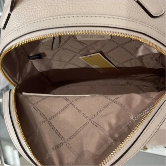 Michael Kors Valerie Medium Light Cream Pebbled Leather Backpack - Picture 8 of 12